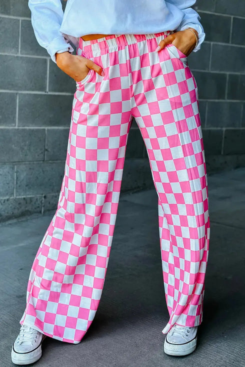 'Lola' Checkered Wide Leg Pants - Celes Fashion